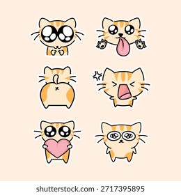 Diseño lindo del Vector de la etiqueta engomada del gato
