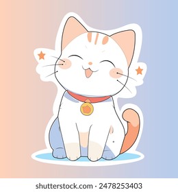 Cute Cat Sticker - Vector Illustration