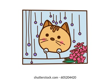 Cute Cat Sticker. vector illustration. Isolated don white background.