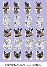 Cute cat stickers on a purple background.
