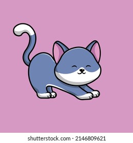 Cute Cat Streching Cartoon Vector Icon Illustration. Animal Icon Concept Isolated Premium Vector
