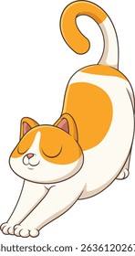 Cute cat stretches with eyes closed vector illustration