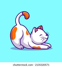 Cute Cat Stretching Cartoon Vector Icon Illustration. Animal Nature Icon Concept Isolated Premium Vector. Flat Cartoon Style