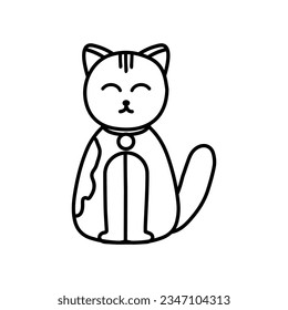 Cute cat with stripes isolated on white background. Funny fat cat smiling