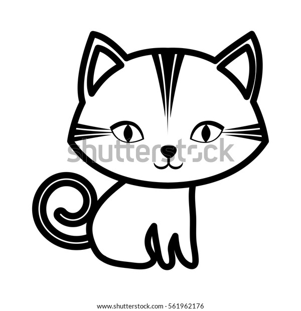 Cute Cat Stripes Sitting Outline Vector Stock Vector (Royalty Free ...