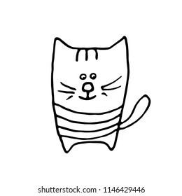 Cute cat with stripes. Vector illustration in free hand drawn style.