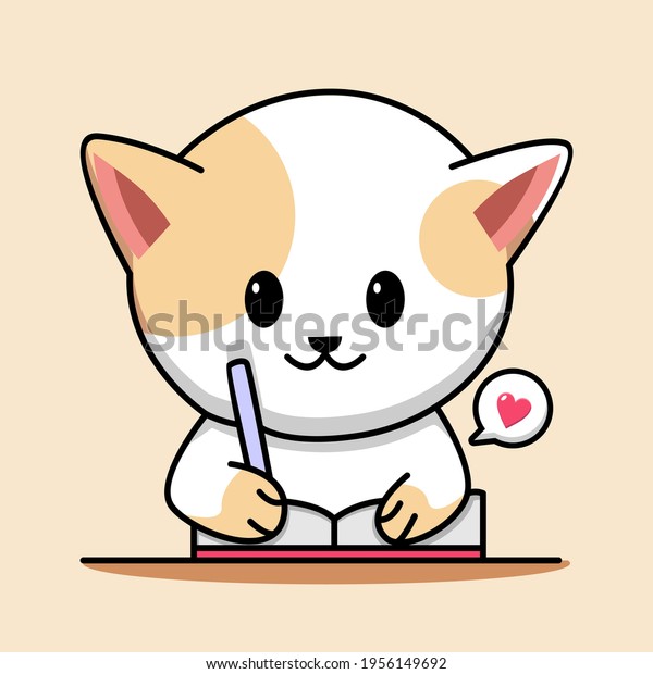 Cute Cat Studying Cartoon Illustration Stock Vector (Royalty Free