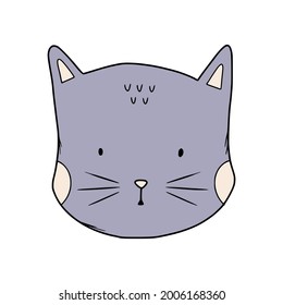 El gato bonito al estilo de los garabatos. Rompecabezas del animal. Pegatina para los niños.