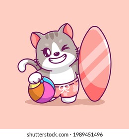 Cute cat summer icon illustration