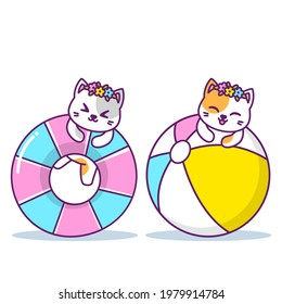 cute cat with summer items
