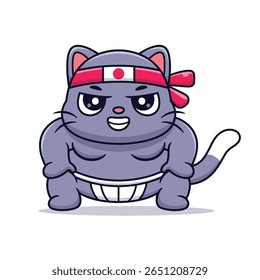 Cute Cat Sumo Cartoon Vector Icon Illustration. Animal Sport Icon Concept Isolated Premium Vector. Flat Cartoon Style