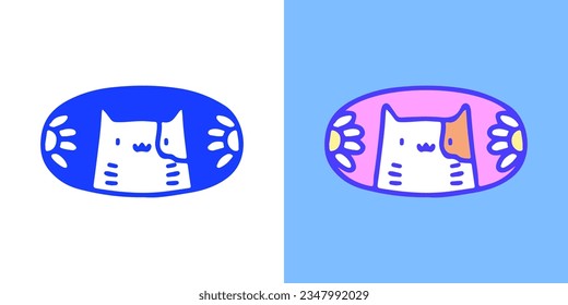 Cute cat and sunflower emblem, illustration for logo, t-shirt, sticker, or apparel merchandise. With doodle, retro, groovy, and cartoon style.
