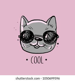 cute cat in sunglasses illustration