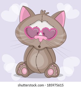 Cute cat in sunglasses in the shape of heart