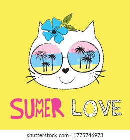 cute cat with sunglasses vector illustration