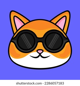 Cute cat with sunglasses. Vector illustration in flat cartoon style.