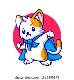 Cute Cat Supe Hero Cartoon Vector Icon Illustration. Animal Hero Icon Concept Isolated Premium Vector. Flat Cartoon Style