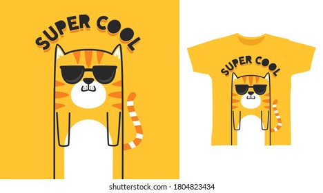 Cute cat super cool for print on tee