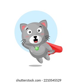 Cute cat super flying cartoon character