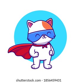 Cute Cat Super Hero Cartoon Vector Icon Illustration. Animal Hero Icon Concept Isolated Premium Vector. Flat Cartoon Style