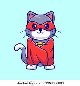 Cute Cat Super Hero Cartoon Vector Icon Illustration. Animal Holiday Icon Concept Isolated Premium Vector. Flat Cartoon Style