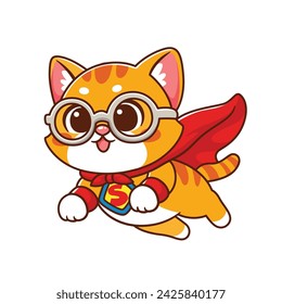 Cute cat super hero cartoon mascot illustration.