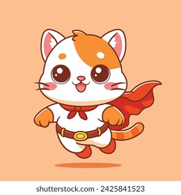 Ilustración de mascota de dibujos animados de super héroe lindo gato.