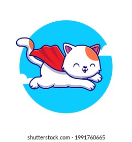 Ilustración del icono del vector de dibujos animados del héroe Cute Cat Supe. Vector Premium Aislado Con Concepto De Icono De Héroe Animal. Estilo de dibujo plano