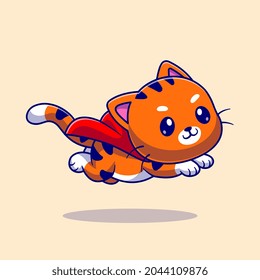 Cute Cat Super Hero Flying Cartoon Vector Icon Illustration. Animal Nature Icon Concept Isolated Premium Vector. Flat Cartoon Style