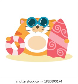 Cute cat surfing character vector template design illustration