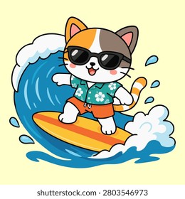 Cute cat surfing ocean waves