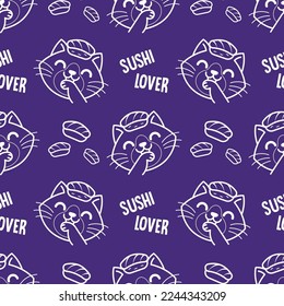 CUTE CAT SUSHI LOVER SEAMLESS PATTERN