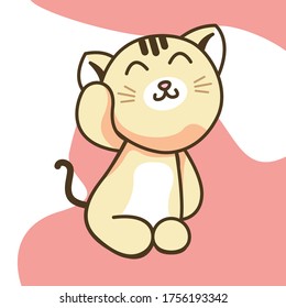 CUTE cat with sweet happy face. sitting kitten doll and raise hand