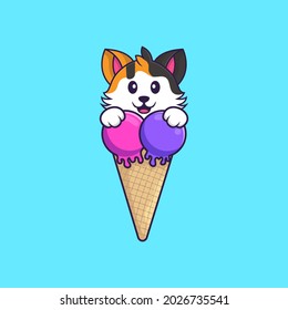 Cute cat with sweet ice cream. Animal cartoon concept isolated. Can used for t-shirt, greeting card, invitation card or mascot.