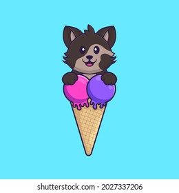 Cute cat with sweet ice cream. Animal cartoon concept isolated. Can used for t-shirt, greeting card, invitation card or mascot.