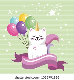 cute cat sweet kawaii with balloons air birthday card