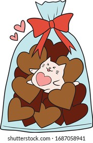 gato lindo con el vector de tema valentino de los dulces