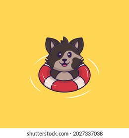 Cute cat is Swimming with a buoy. Animal cartoon concept isolated. Can used for t-shirt, greeting card, invitation card or mascot.