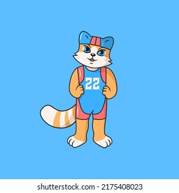 Cute cat in swimming costume. Water sport. Cartoon vector character for children