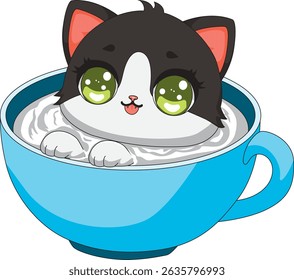 Cute Cat Swimming In Milk Mug Vector