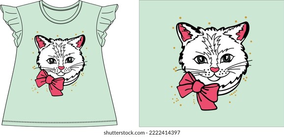 CUTE CAT t shirt graphic design vector illustration \

