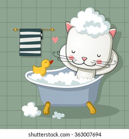 Cute cat taking a bath