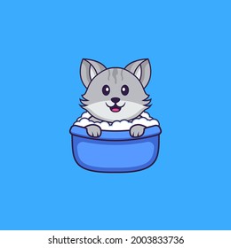 Cute cat taking a bath in the bathtub. Animal cartoon concept isolated. Can used for t-shirt, greeting card, invitation card or mascot.