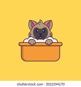 Cute cat taking a bath in the bathtub. Animal cartoon concept isolated. Can used for t-shirt, greeting card, invitation card or mascot.