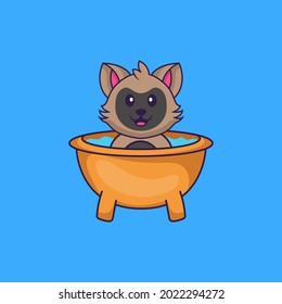 Cute cat taking a bath in the bathtub. Animal cartoon concept isolated. Can used for t-shirt, greeting card, invitation card or mascot.
