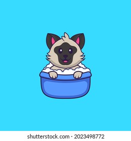 Cute cat taking a bath in the bathtub. Animal cartoon concept isolated. Can used for t-shirt, greeting card, invitation card or mascot.