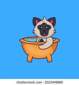 Cute cat taking a bath in the bathtub. Animal cartoon concept isolated. Can used for t-shirt, greeting card, invitation card or mascot.