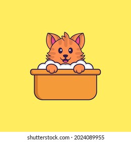 Cute cat taking a bath in the bathtub. Animal cartoon concept isolated. Can used for t-shirt, greeting card, invitation card or mascot.