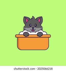 Cute cat taking a bath in the bathtub. Animal cartoon concept isolated. Can used for t-shirt, greeting card, invitation card or mascot.