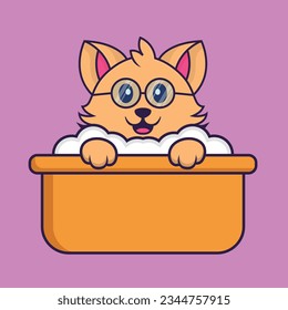 Un gato lindo bañándose en la bañera
